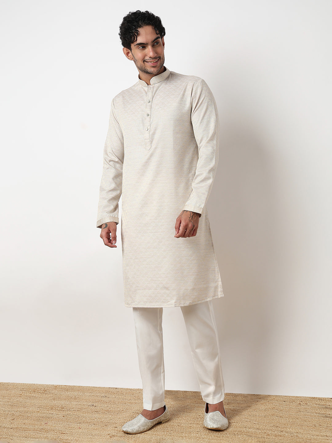 Jacquard Straight Kurta With Pant Set