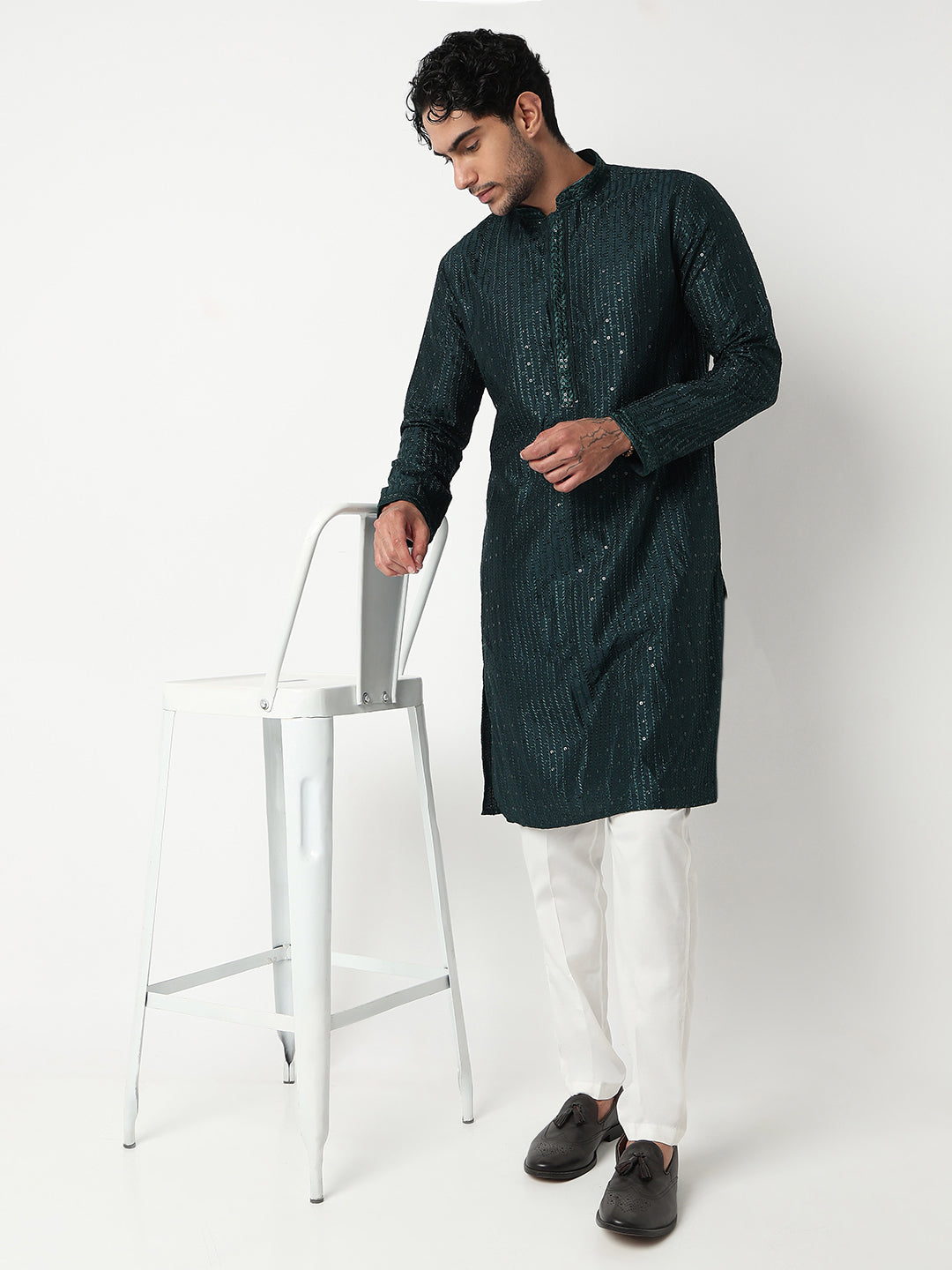 Embroidered Straight Kurta With Pant Set