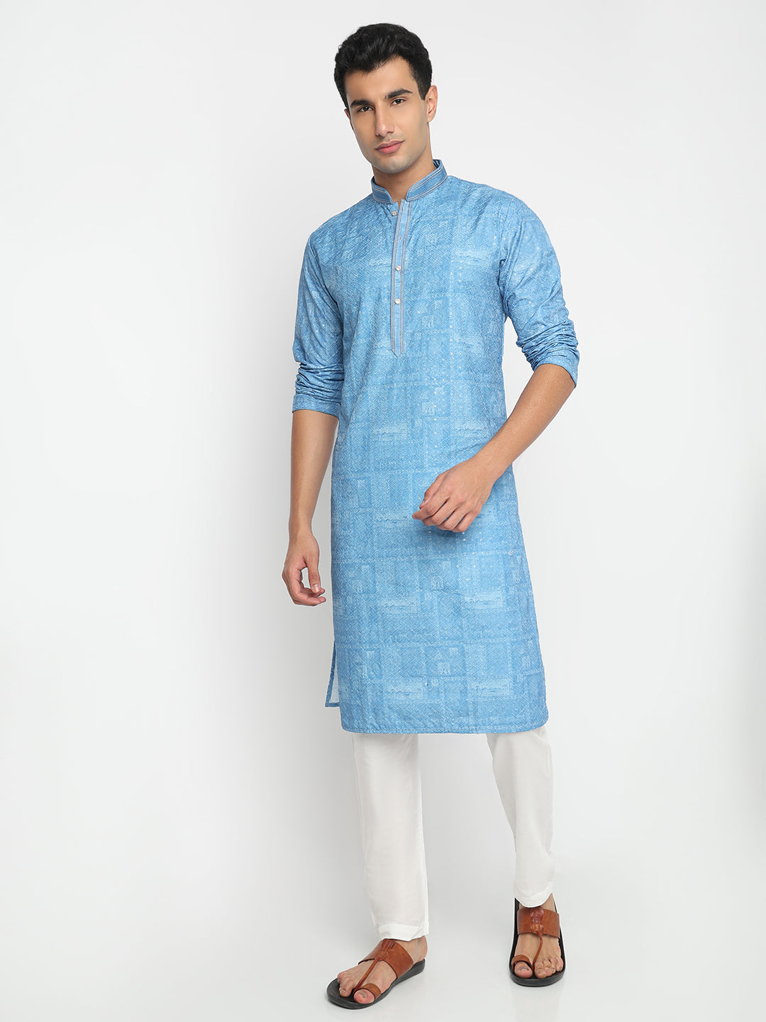 Digital Schiffli Straight Kurta and Pant Set