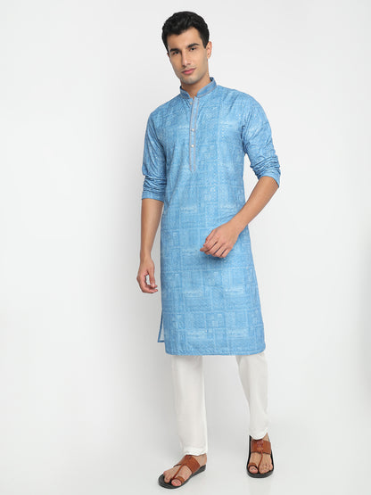 Digital Schiffli Straight Kurta and Pant Set
