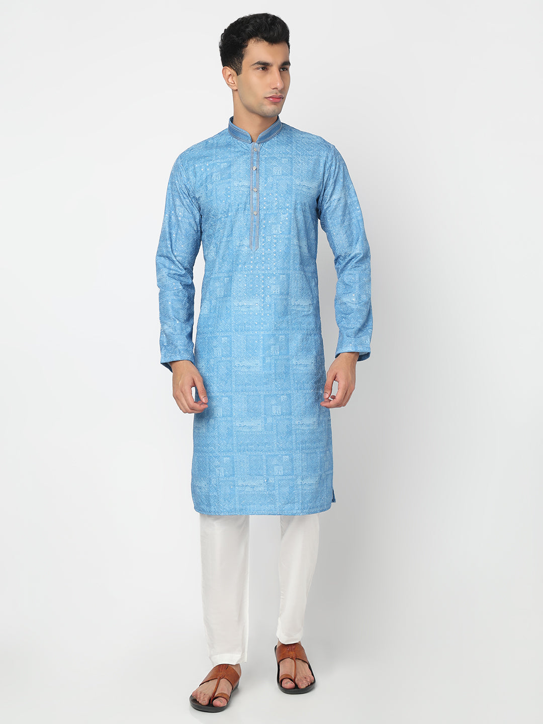 Digital Schiffli Straight Kurta and Pant Set