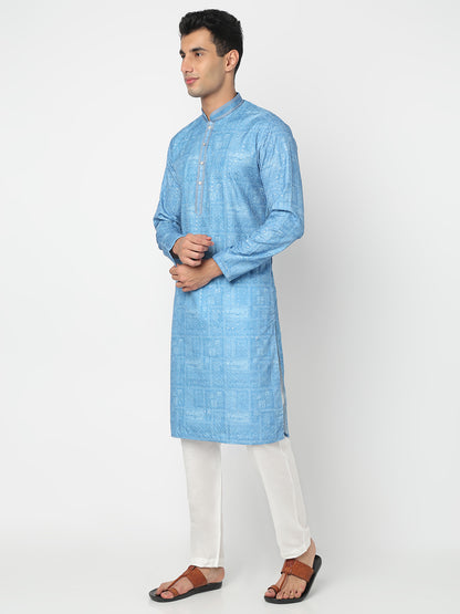 Digital Schiffli Straight Kurta and Pant Set