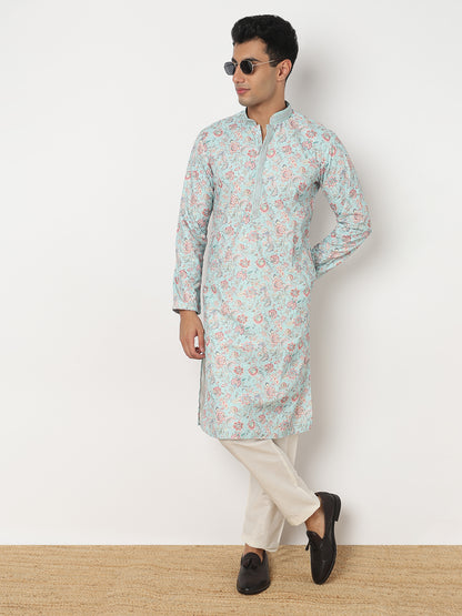 Digital Schiffli Straight Kurta and Pant Set