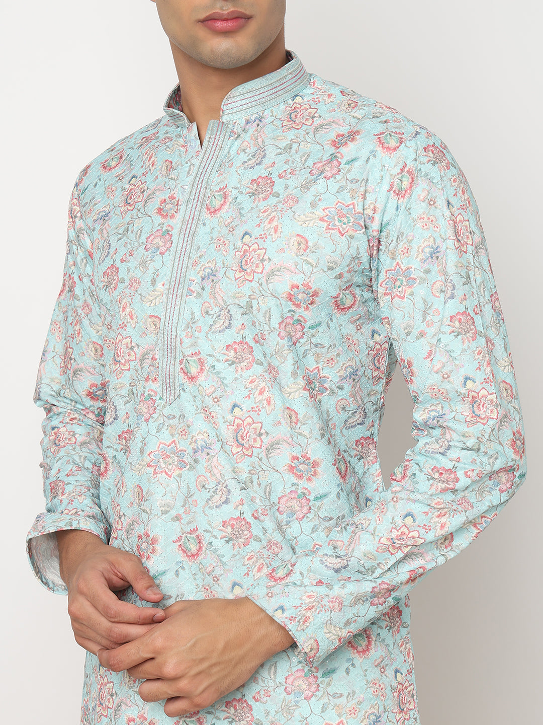 Digital Schiffli Straight Kurta and Pant Set