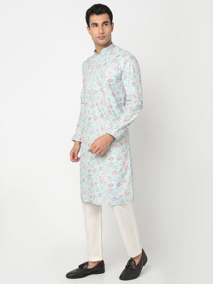 Digital Schiffli Straight Kurta and Pant Set