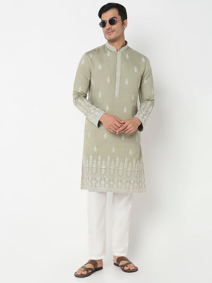 Embroidered Straight Kurta With Pant Set