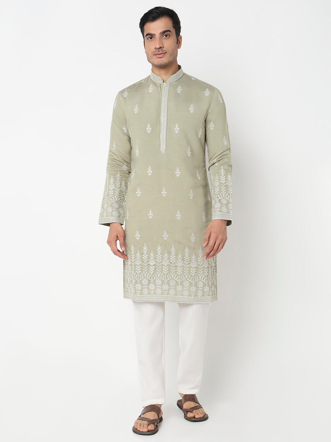 Embroidered Straight Kurta With Pant Set