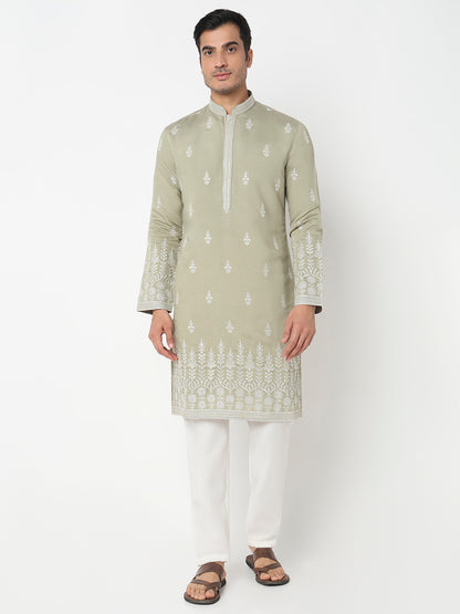 Embroidered Straight Kurta With Pant Set