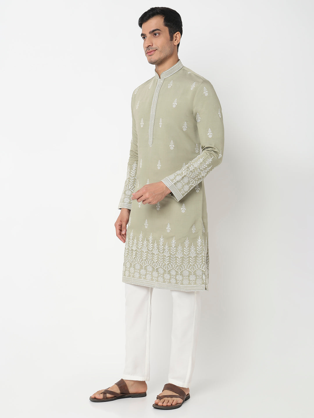 Embroidered Straight Kurta With Pant Set