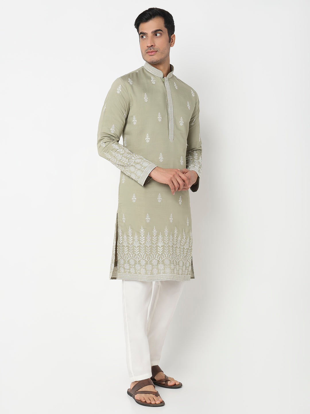 Embroidered Straight Kurta With Pant Set