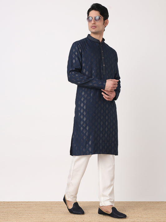 Foil Print Straight Kurta and Pjyama Set