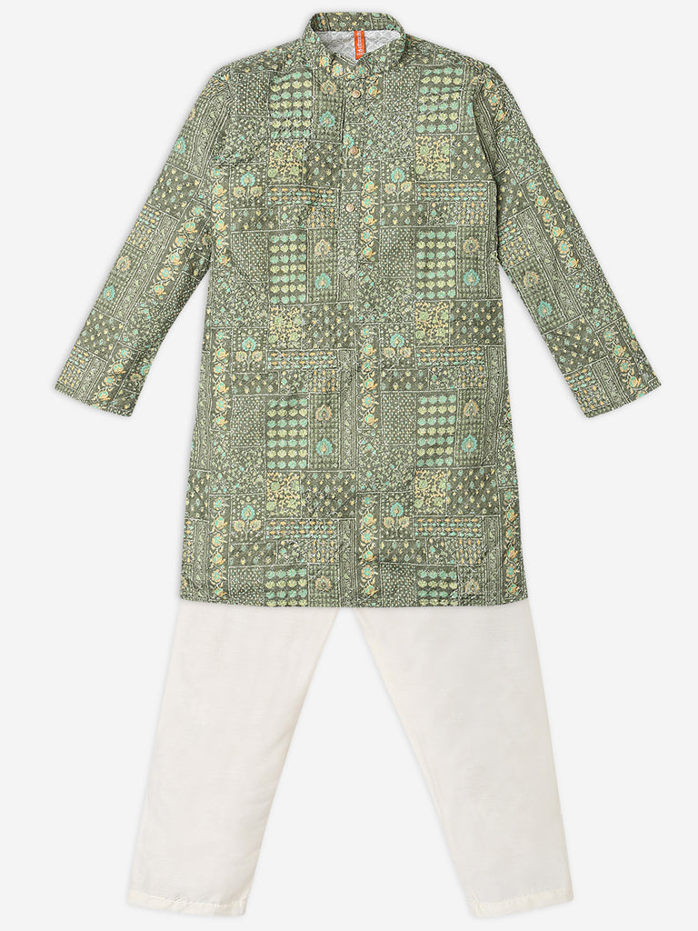 Boys Regular Fit Printed Kurta with Pant Set