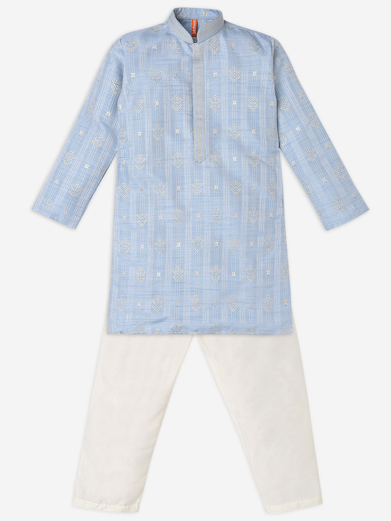 Boys Regular Fit Jacquard Kurta with Pant Set