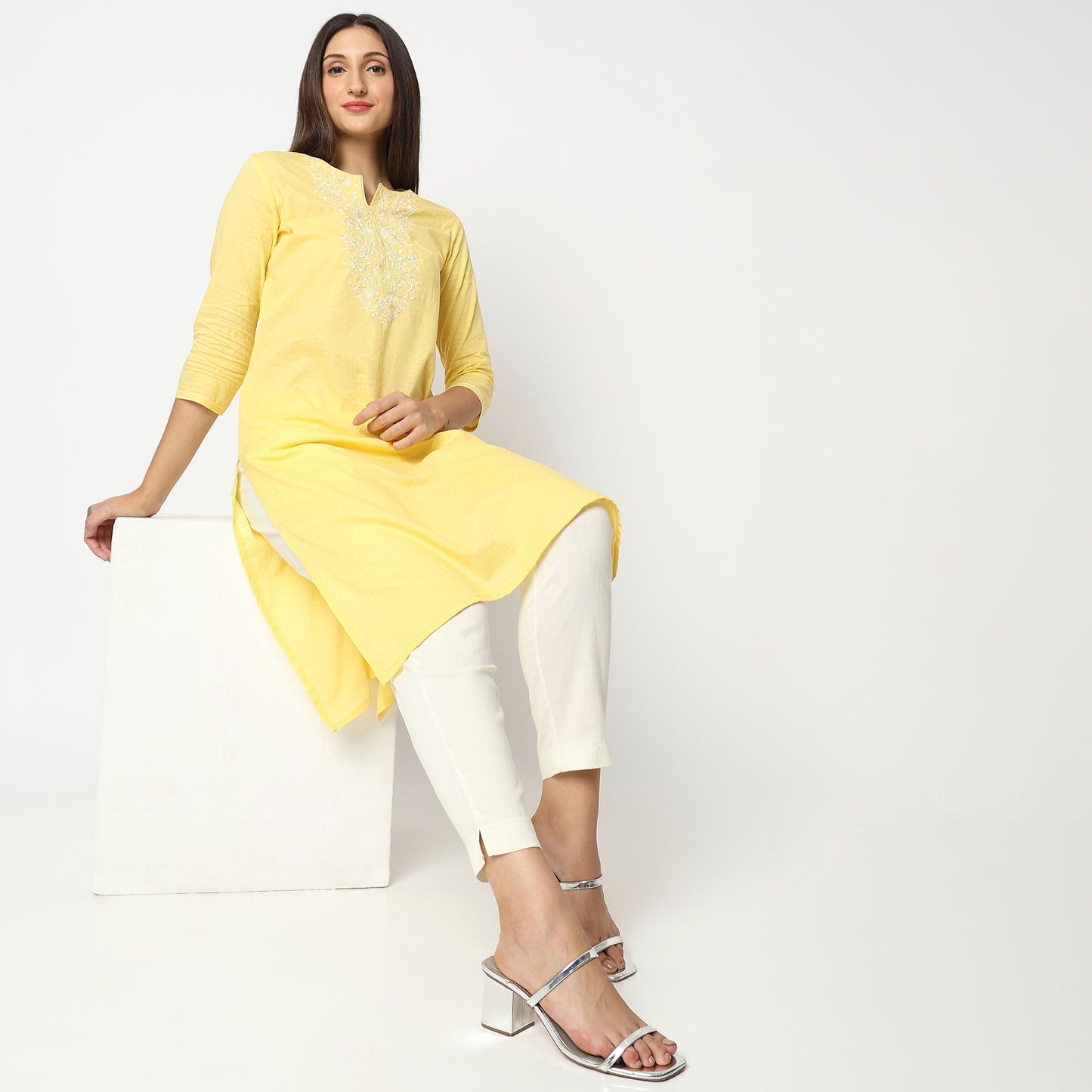 Slim Fit Solid Ethnic Pants