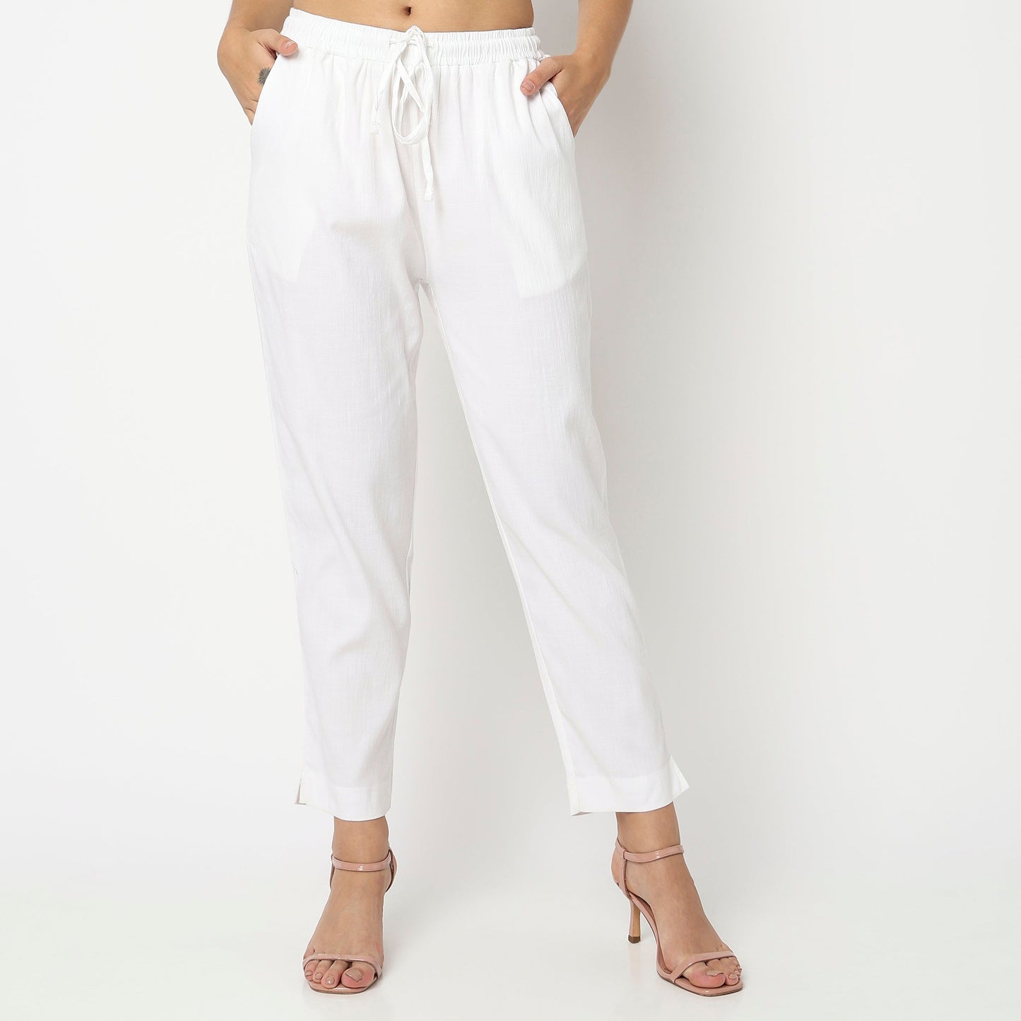 Slim Fit Solid Ethnic Pants