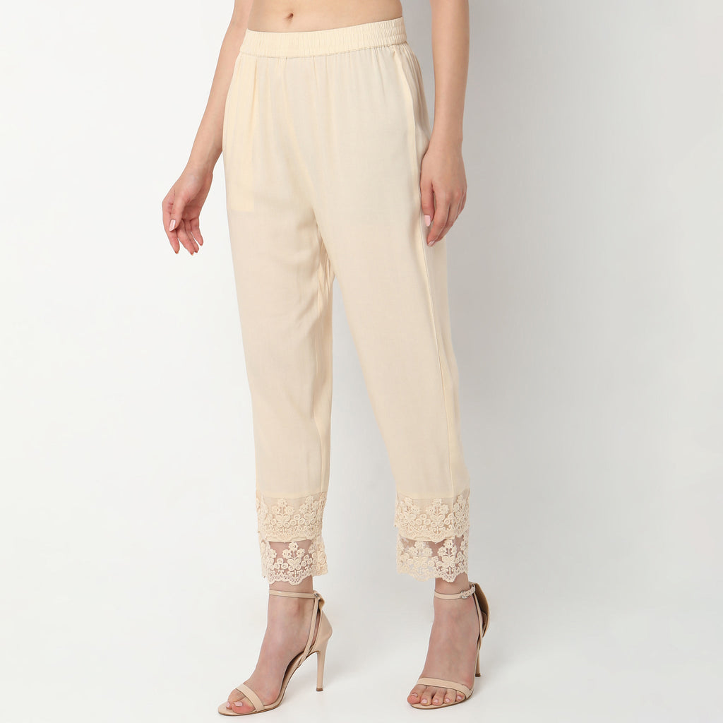 Straight Fit Solid Mid Rise Ethnic Pants