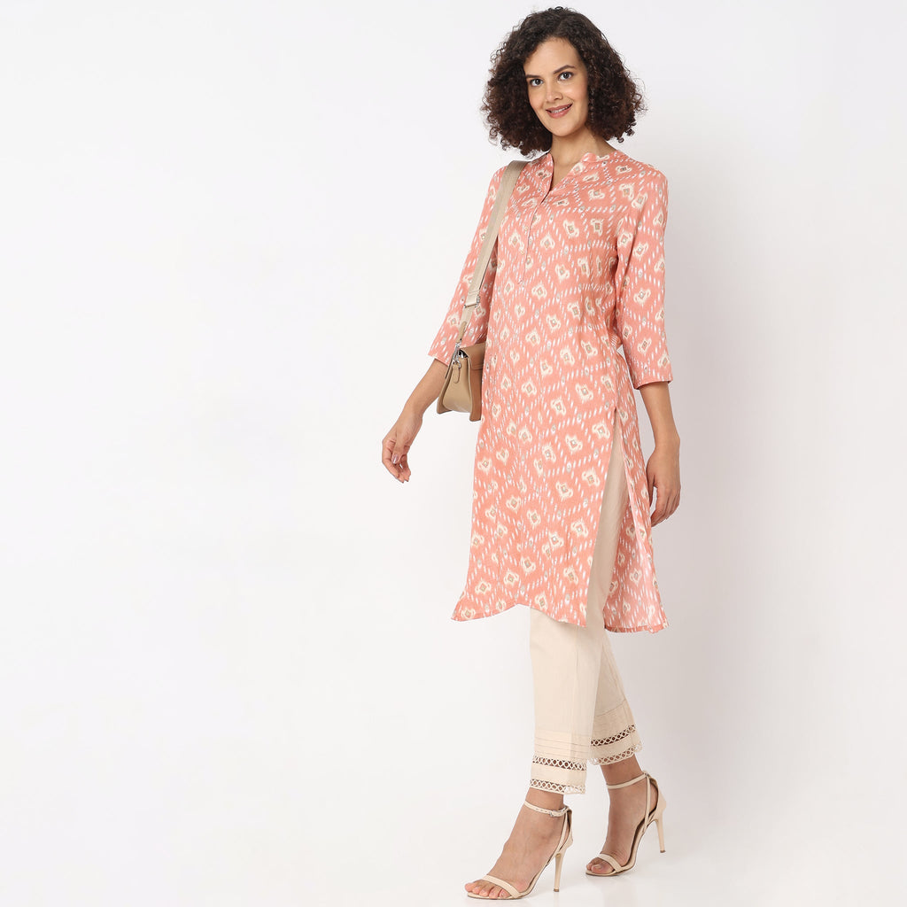 Straight Fit Solid Mid Rise Ethnic Pants