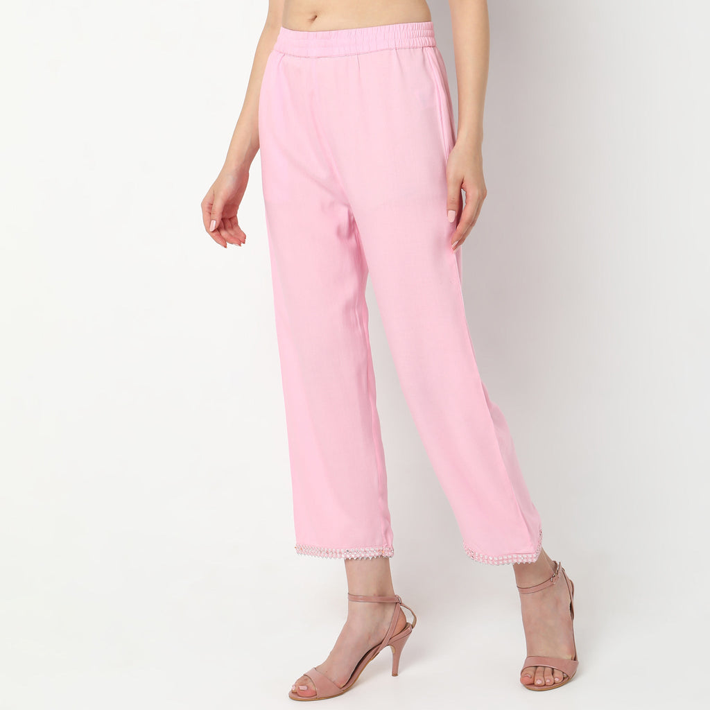 Straight Fit Solid Mid Rise Ethnic Pants
