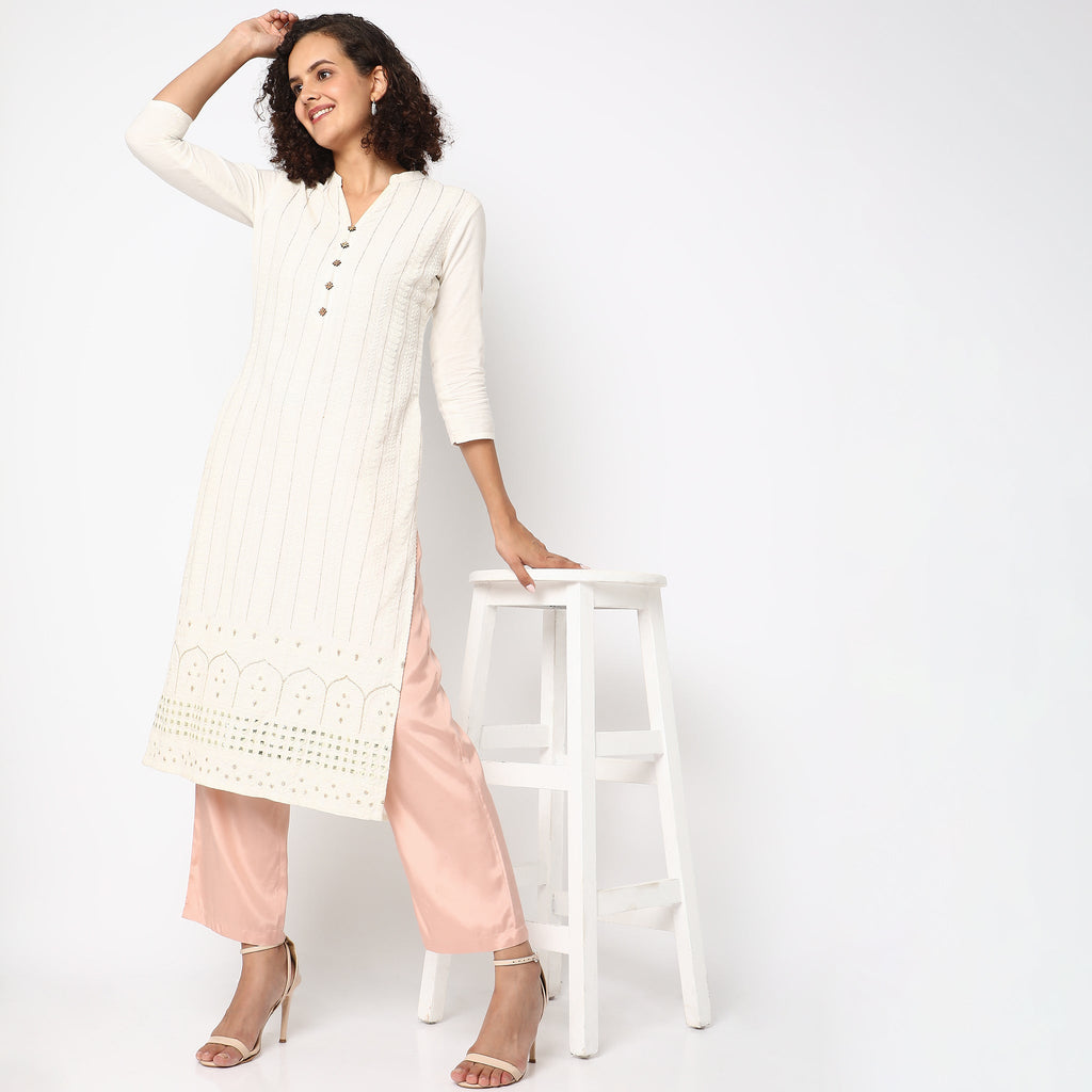Straight Fit Solid Ethnic Pants