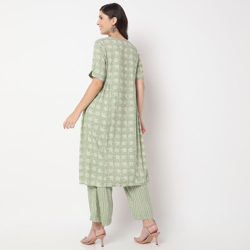 Women Wearing Flare Fit Printed Kurta Set