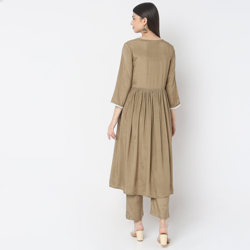 Flare Fit Embroidered Kurta Salwar with Dupatta Set