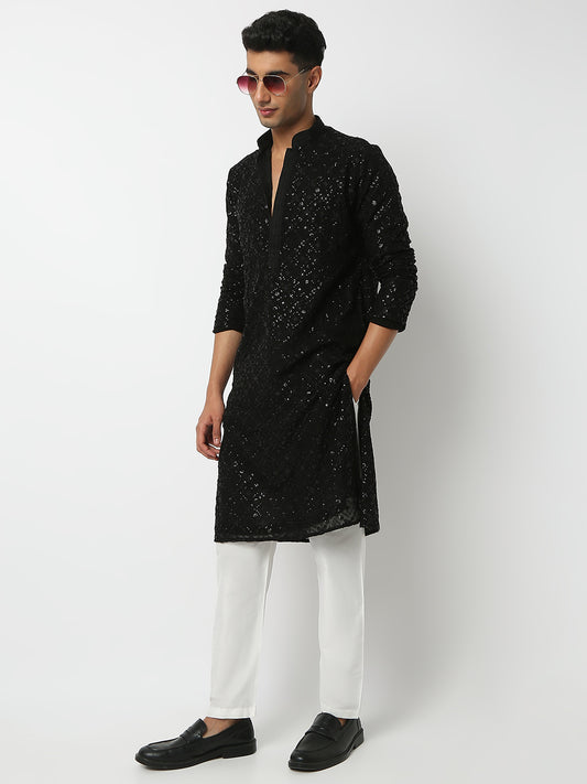 Regular Fit Embellished Mandarin Collar Full Sleeve Kurta and Pant Set