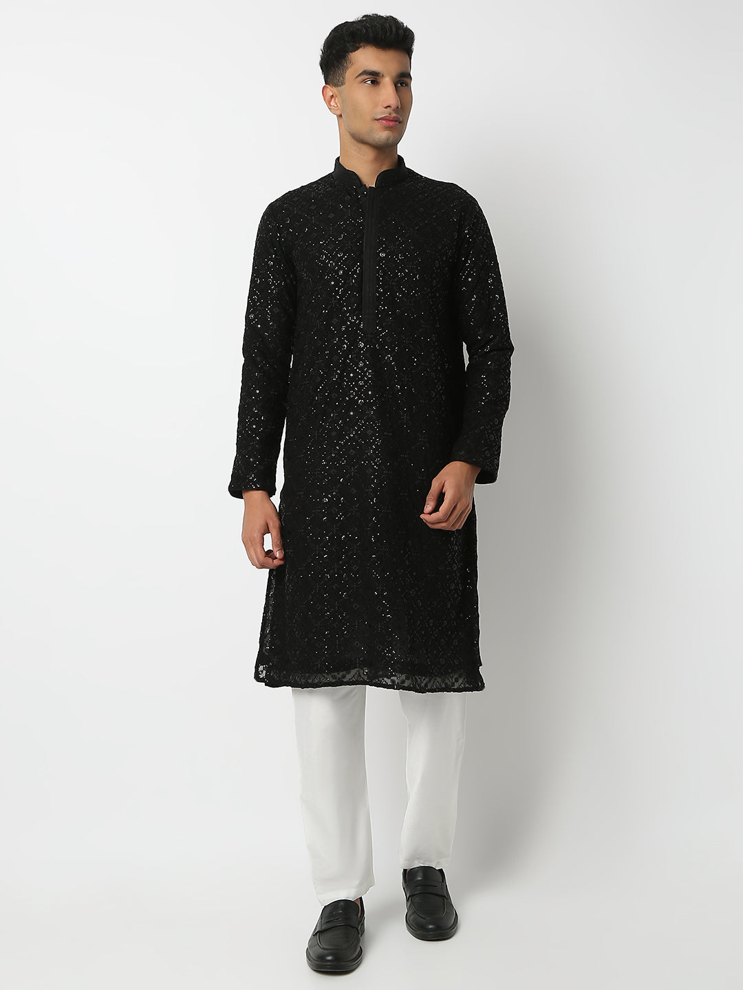 Regular Fit Embellished Mandarin Collar Full Sleeve Kurta and Pant Set