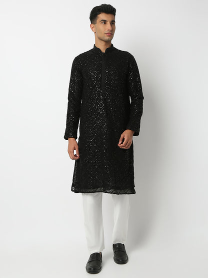 Regular Fit Embellished Mandarin Collar Full Sleeve Kurta and Pant Set