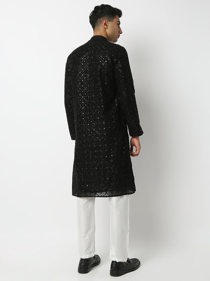 Regular Fit Embellished Mandarin Collar Full Sleeve Kurta and Pant Set