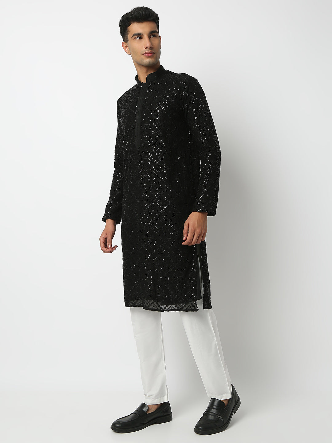 Regular Fit Embellished Mandarin Collar Full Sleeve Kurta and Pant Set