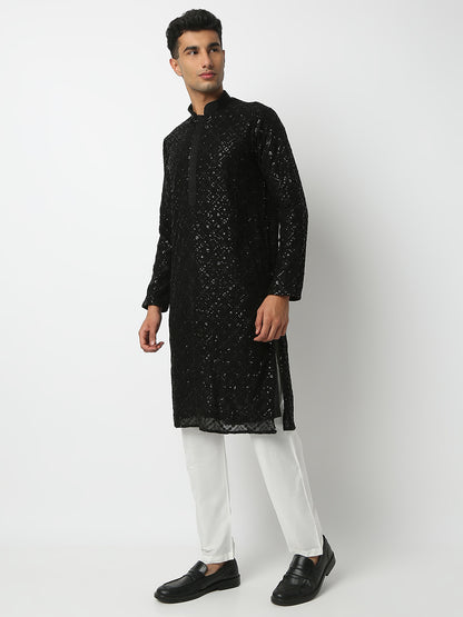 Regular Fit Embellished Mandarin Collar Full Sleeve Kurta and Pant Set