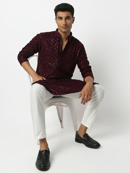 Regular Fit Embellished Mandarin Collar Full Sleeve Kurta and Pant Set