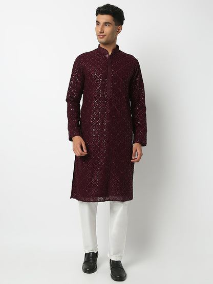 Regular Fit Embellished Mandarin Collar Full Sleeve Kurta and Pant Set