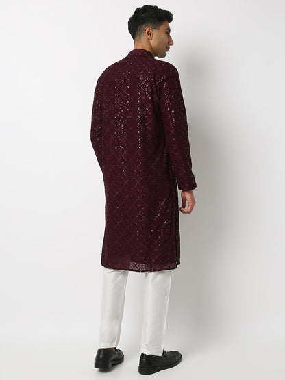 Regular Fit Embellished Mandarin Collar Full Sleeve Kurta and Pant Set