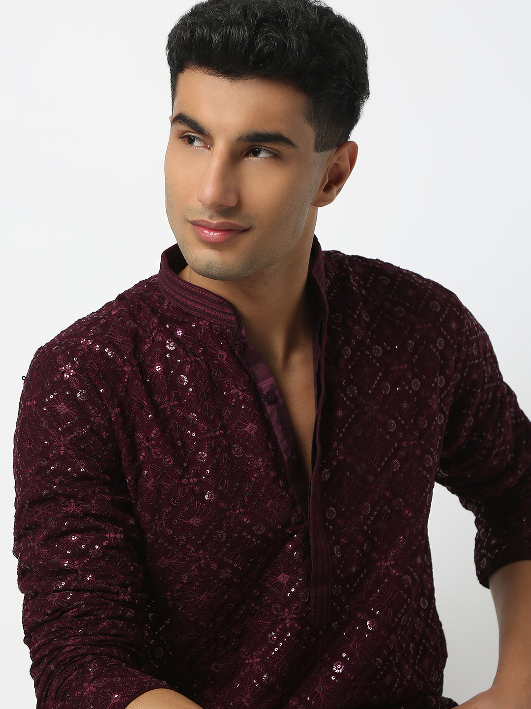 Regular Fit Embellished Mandarin Collar Full Sleeve Kurta and Pant Set