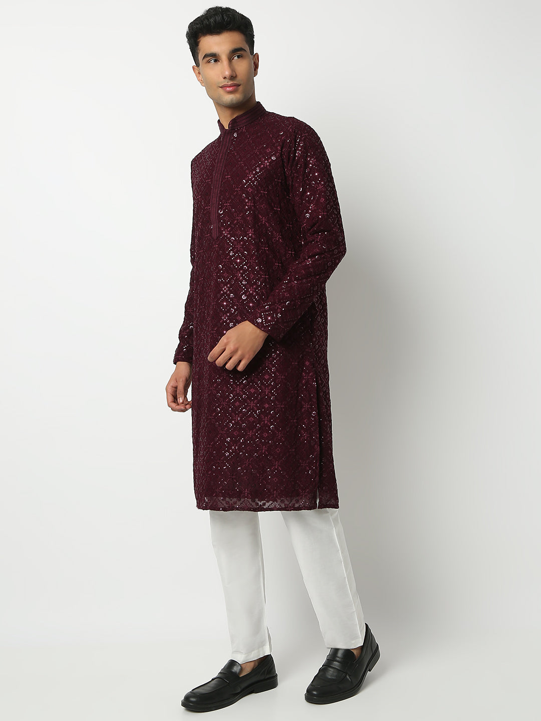 Regular Fit Embellished Mandarin Collar Full Sleeve Kurta and Pant Set