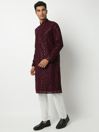 Regular Fit Embellished Mandarin Collar Full Sleeve Kurta and Pant Set
