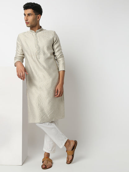 Regular Fit Jacquard Mandarin Collar Full Sleeve Kurta and Pant Set