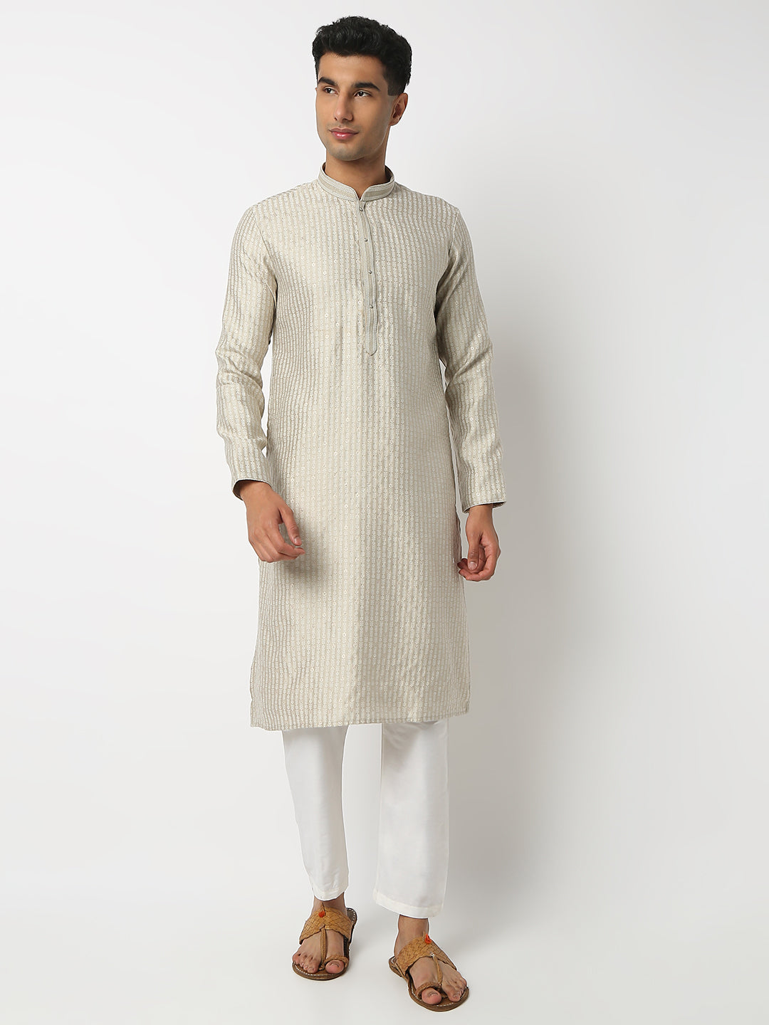 Regular Fit Jacquard Mandarin Collar Full Sleeve Kurta and Pant Set