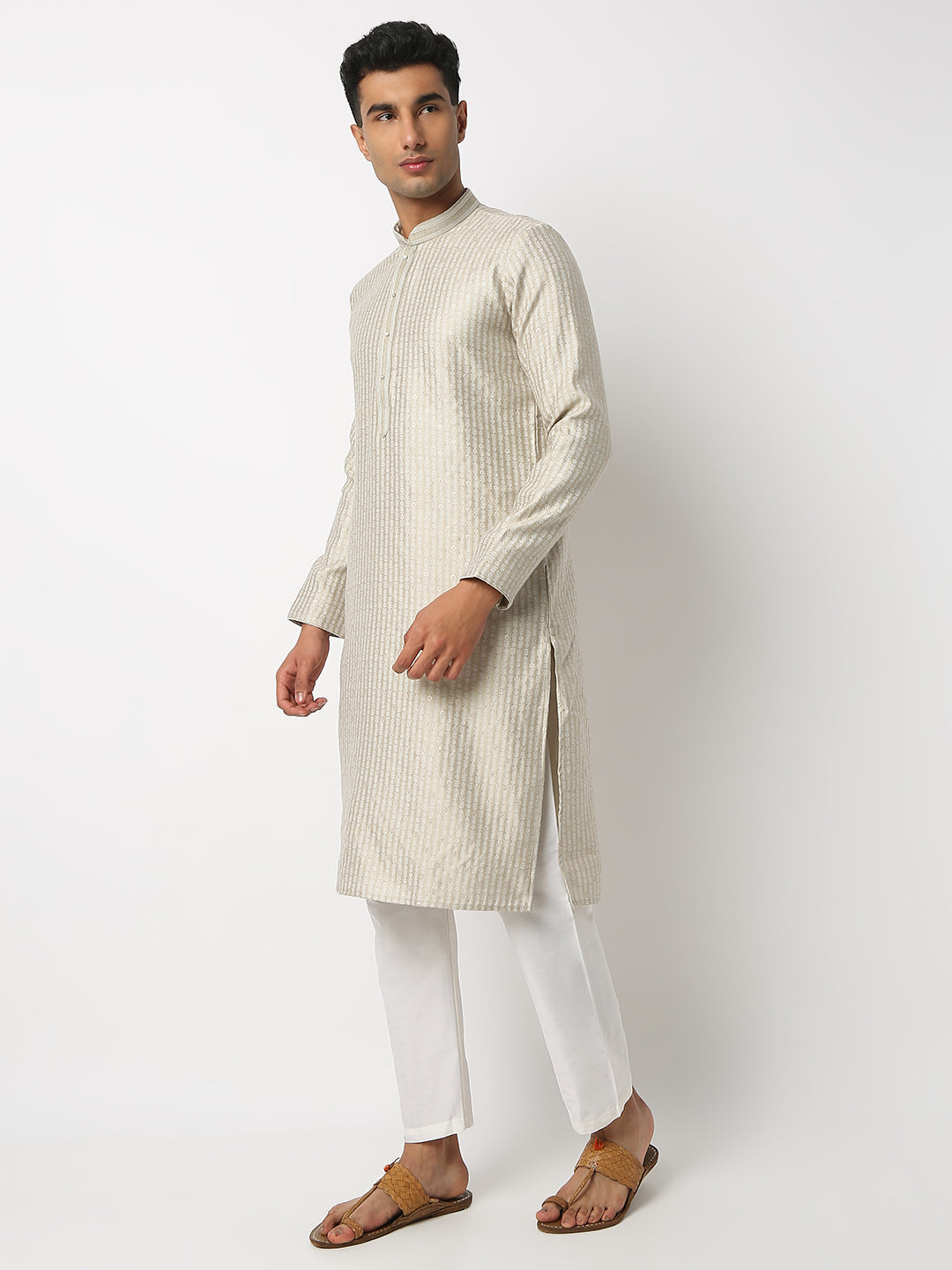 Regular Fit Jacquard Mandarin Collar Full Sleeve Kurta and Pant Set