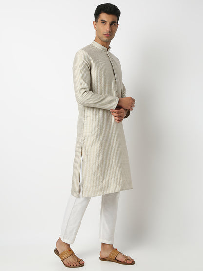 Regular Fit Jacquard Mandarin Collar Full Sleeve Kurta and Pant Set