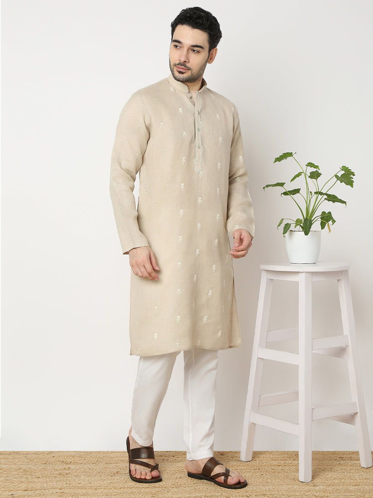Regular Fit Embroidered Full Sleeve Kurta with Pant Set