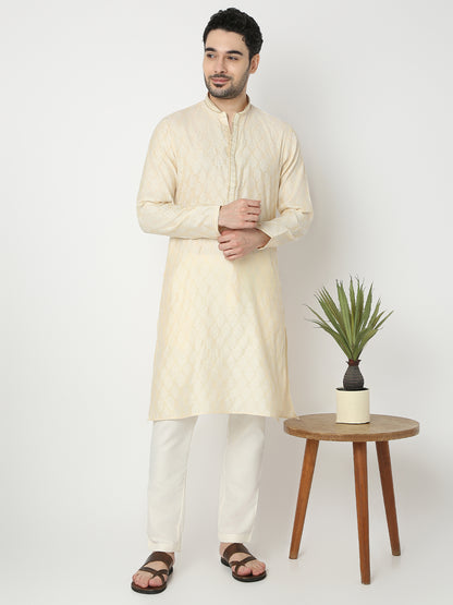 Regular Fit Jacquard Full Sleeve Kurta with Pant Set