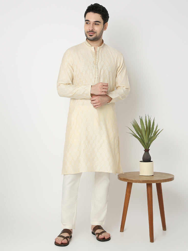 Regular Fit Jacquard Full Sleeve Kurta with Pant Set
