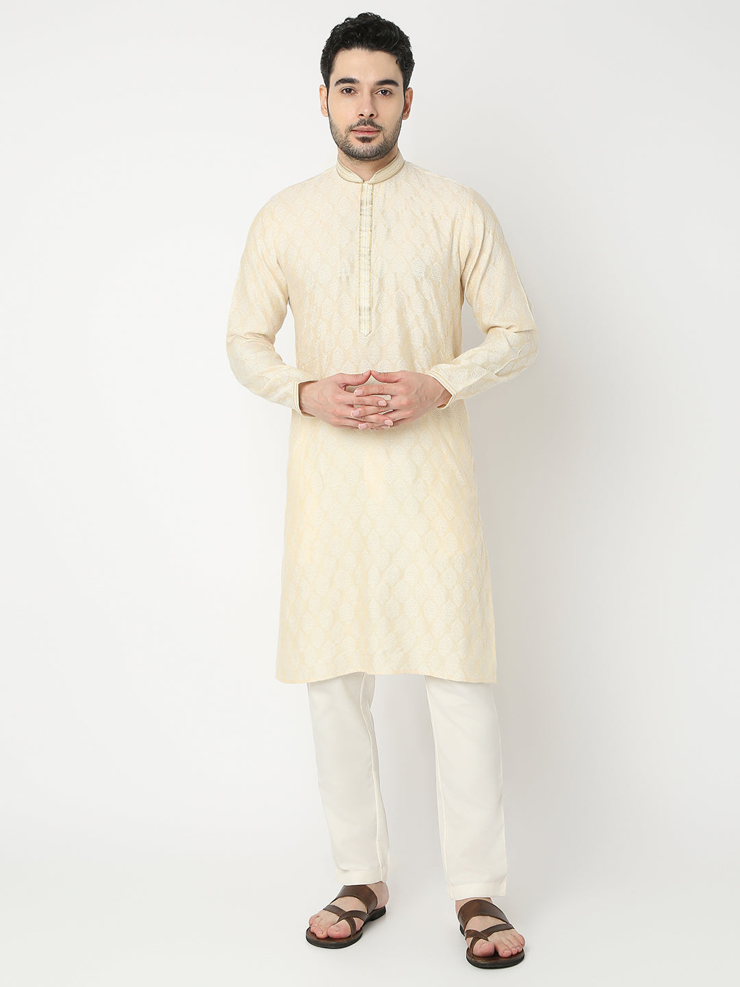Regular Fit Jacquard Full Sleeve Kurta with Pant Set