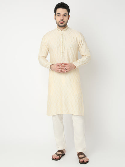 Regular Fit Jacquard Full Sleeve Kurta with Pant Set