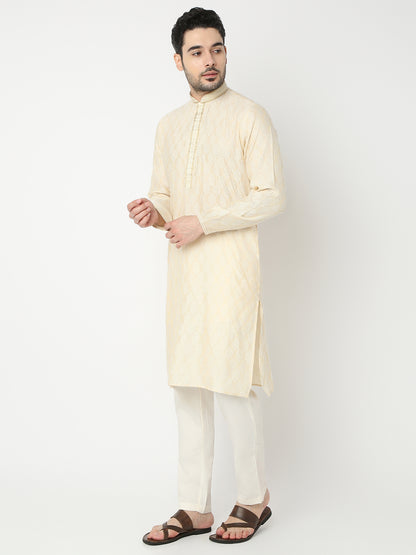 Regular Fit Jacquard Full Sleeve Kurta with Pant Set