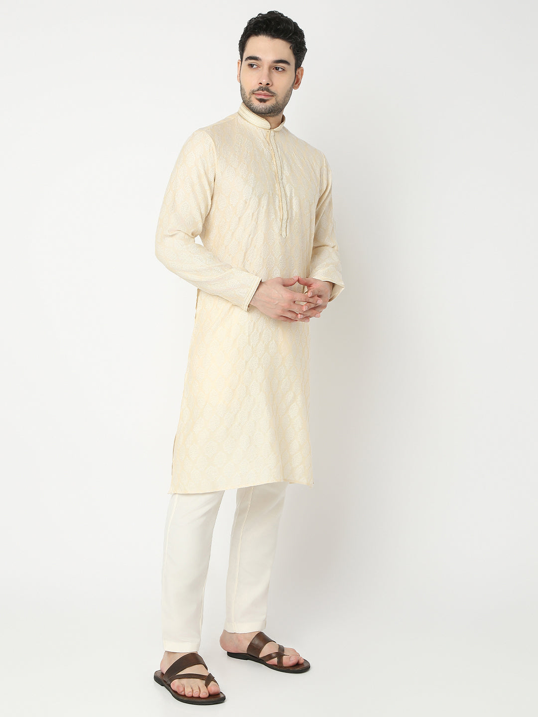 Regular Fit Jacquard Full Sleeve Kurta with Pant Set