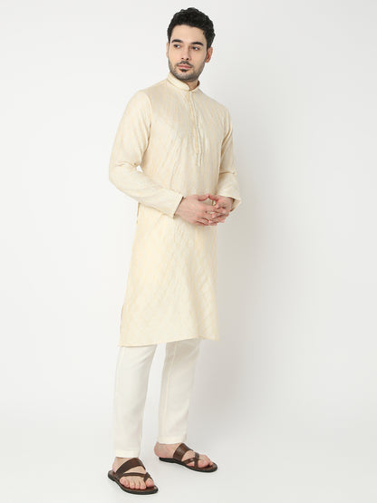 Regular Fit Jacquard Full Sleeve Kurta with Pant Set