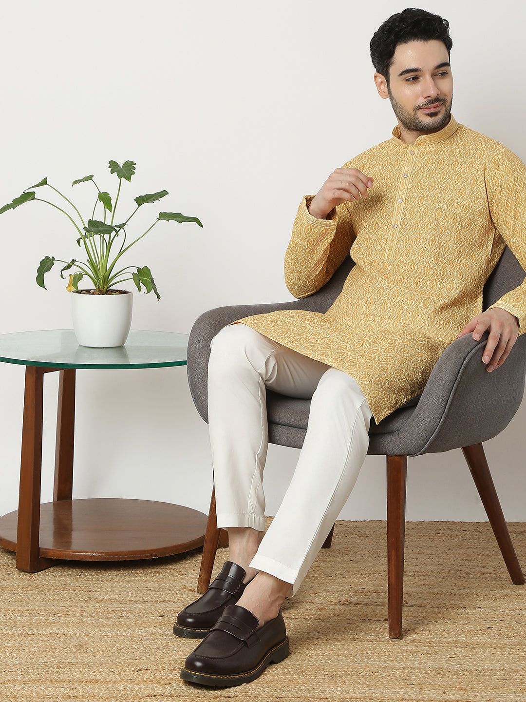 Regular Fit Embroidered Full Sleeve Kurta with Pant Set